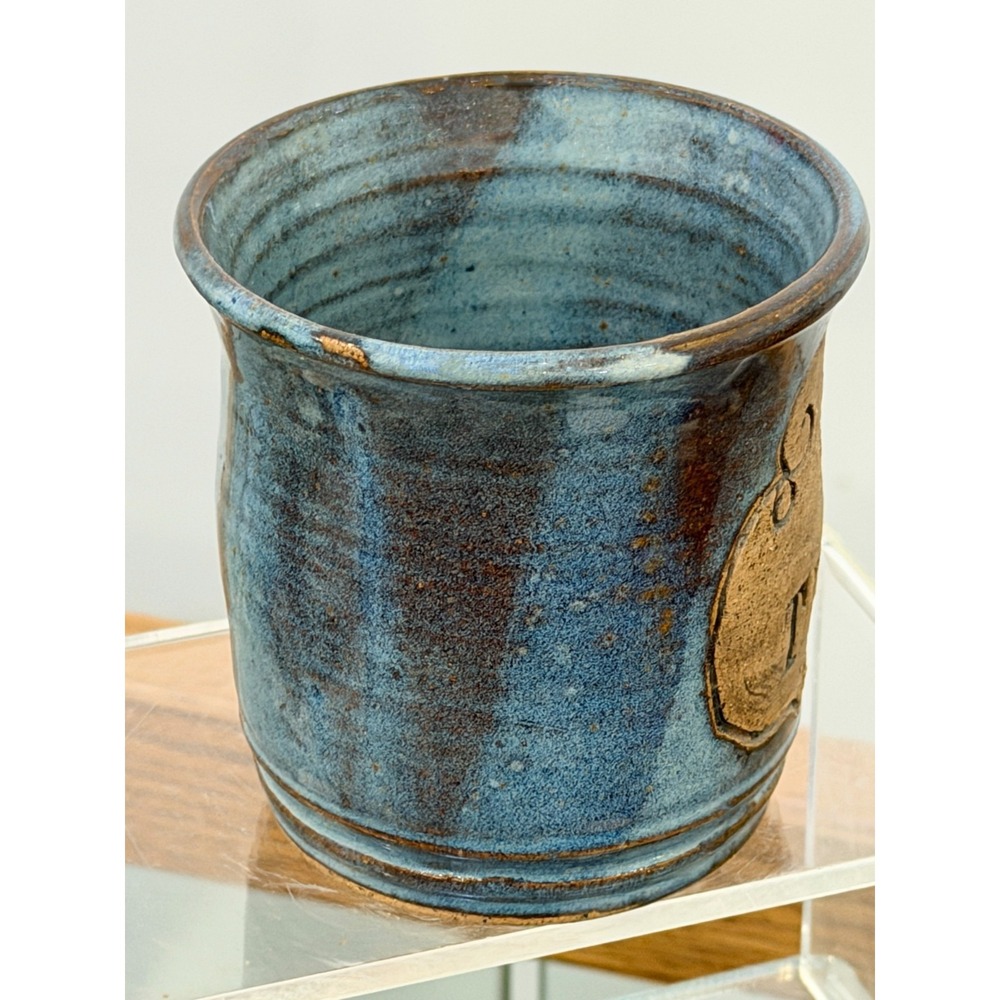 Shave Two Bits Mug Glazed Stoneware Barber Hairdresser Art Pottery Great Storage - Picture 3 of 5